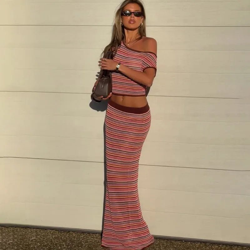 Conjunto de vestido de malha às riscas Lyndie