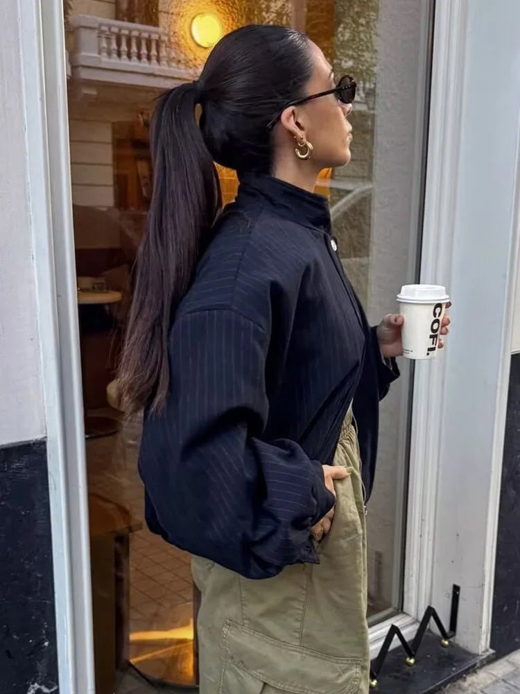 Magnolia Pinstripe Bomber Jacket