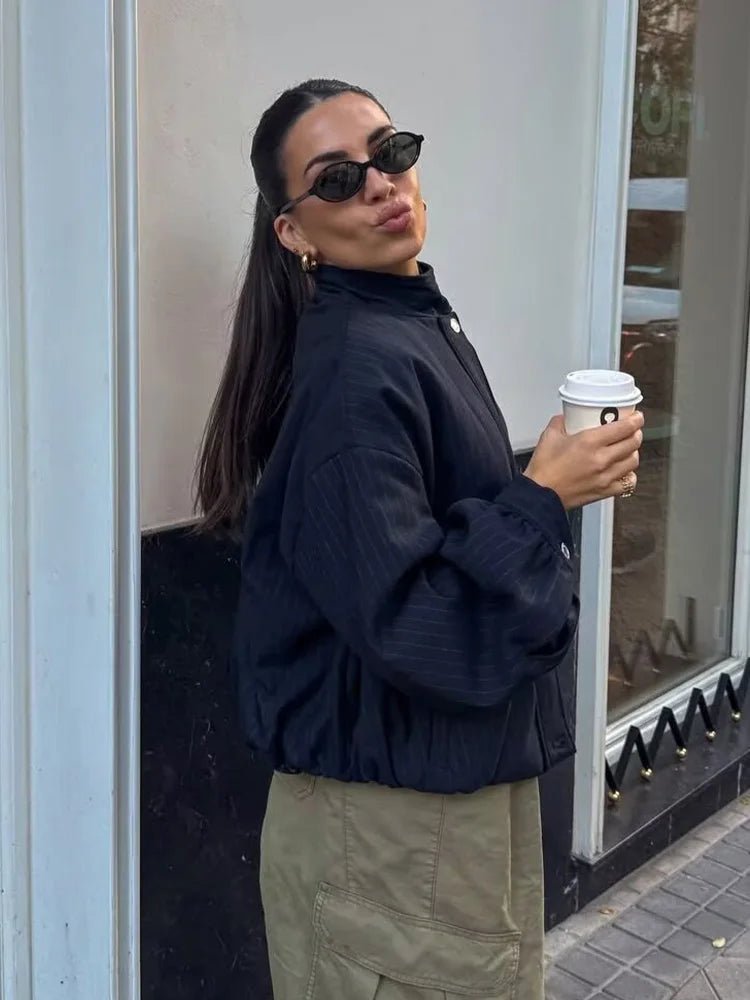 Magnolia Pinstripe Bomber Jacket
