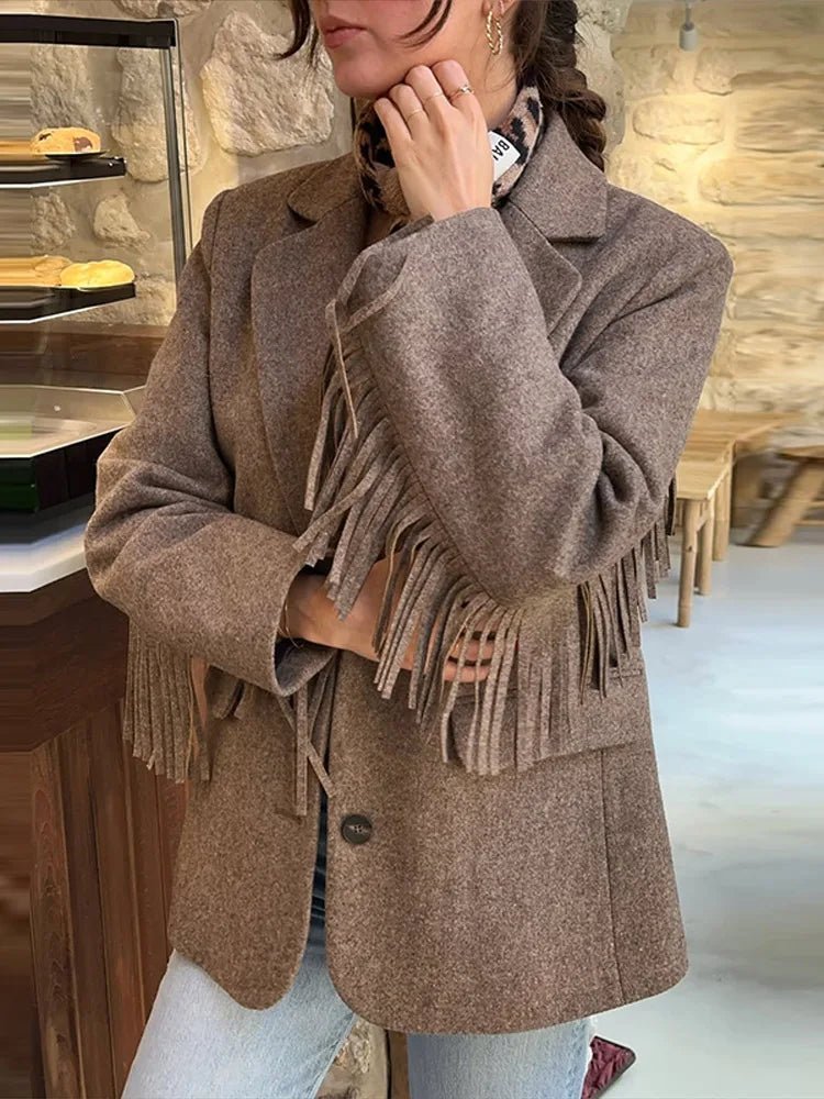 Casaco blazer com franjas Marcelle