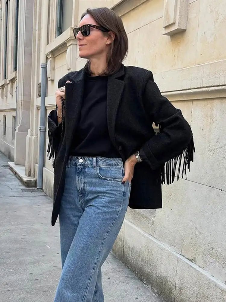 Casaco blazer com franjas Marcelle