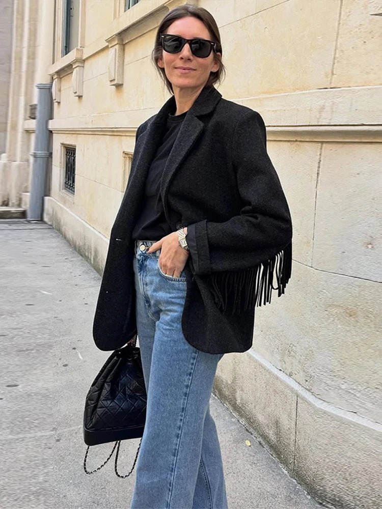 Casaco blazer com franjas Marcelle