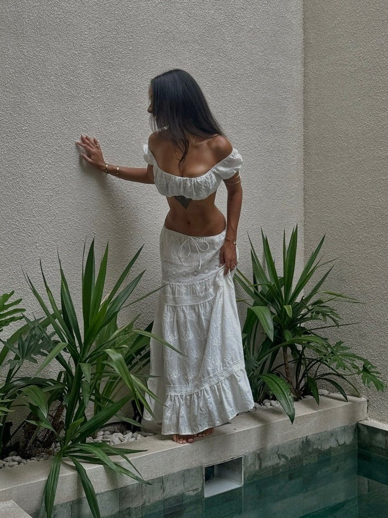 Conjunto de top curto e saia maxi boémio Margot