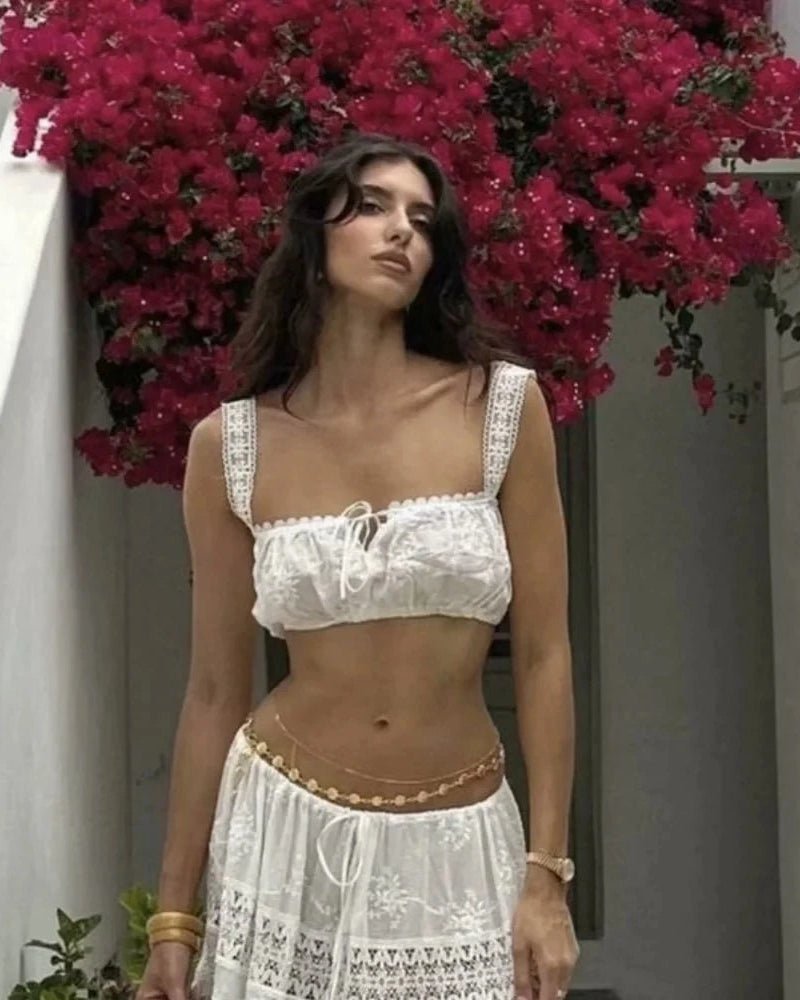Conjunto de top curto e saia maxi boémio Margot