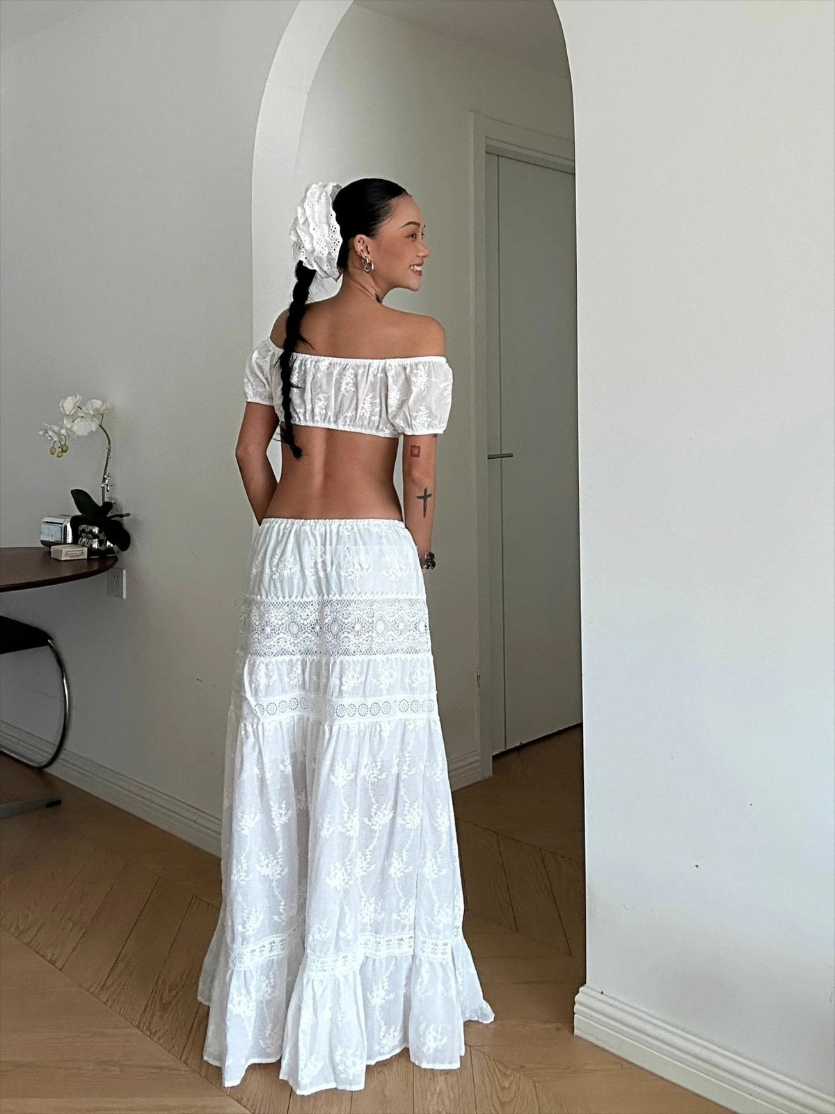 Conjunto de top curto e saia maxi boémio Margot