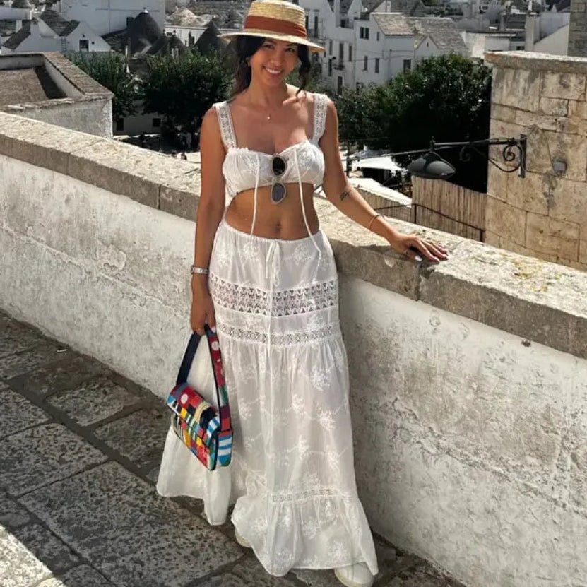 Conjunto de top curto e saia maxi boémio Margot