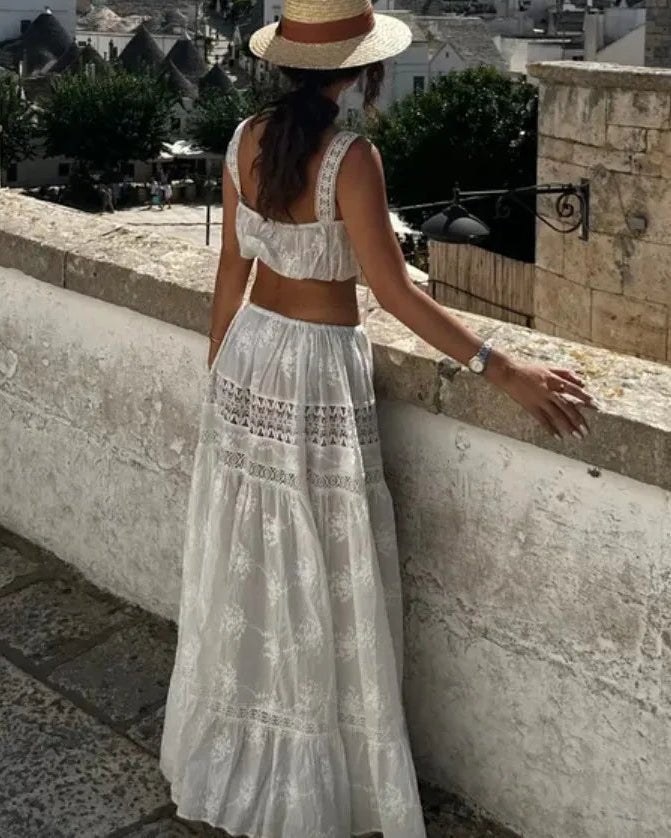 Conjunto de top curto e saia maxi boémio Margot