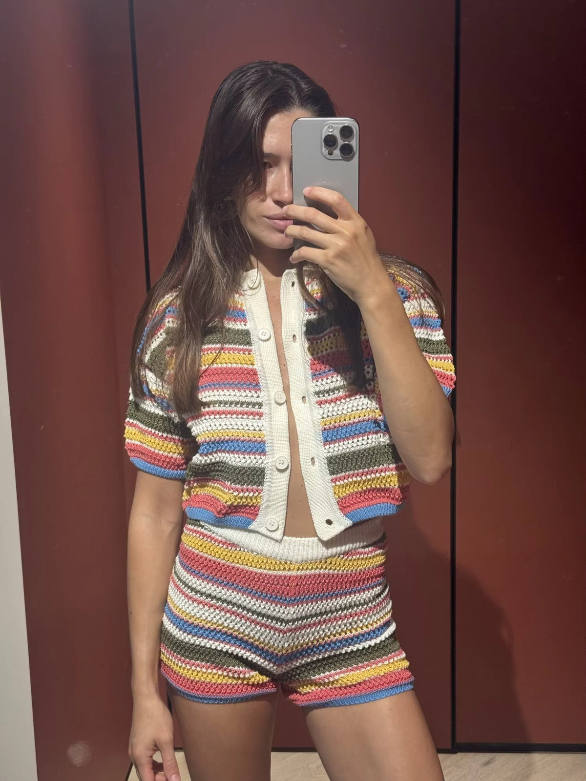Conjunto curto de malha às riscas Margot