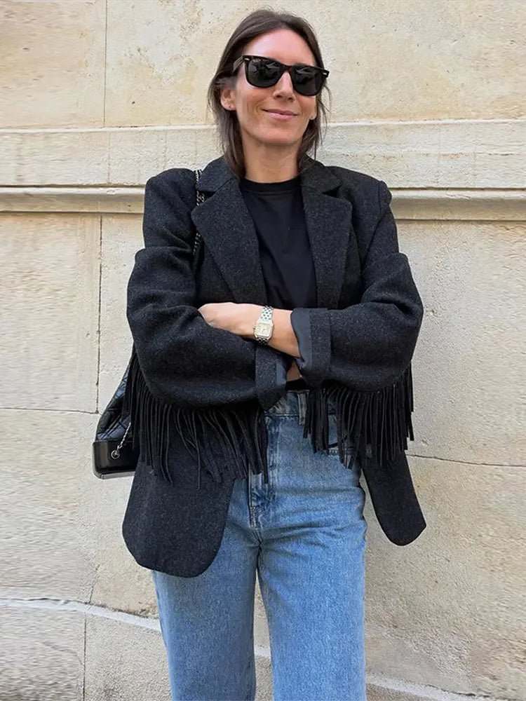 Blazer bomber Maria com acabamento de franjas