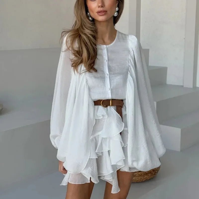 Vestido curto plissado com folhos Marianna