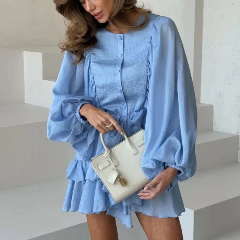 Vestido curto plissado com folhos Marianna