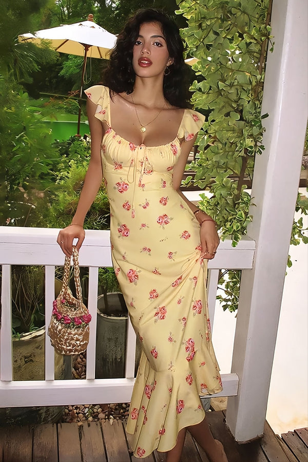 Vestido midi Marigold de alças, com padrão floral