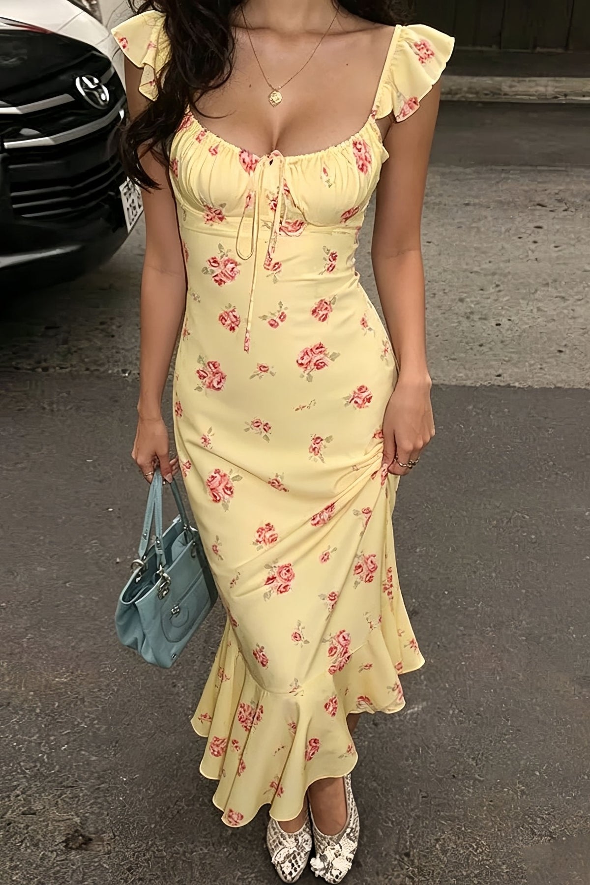 Vestido midi Marigold de alças, com padrão floral