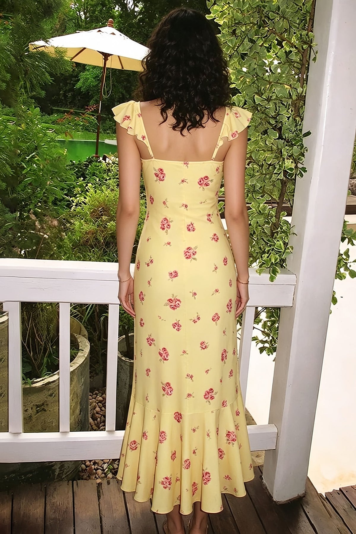 Vestido midi Marigold de alças, com padrão floral