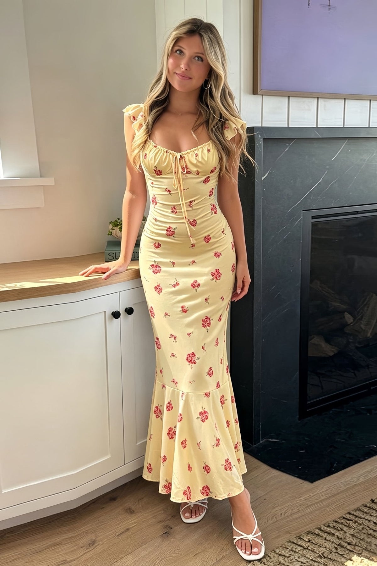Vestido midi Marigold de alças, com padrão floral