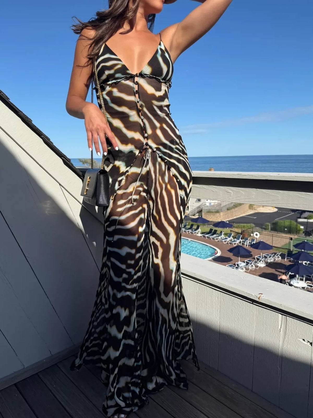 Conjunto coordenado de chiffon com padrão de zebra Marina