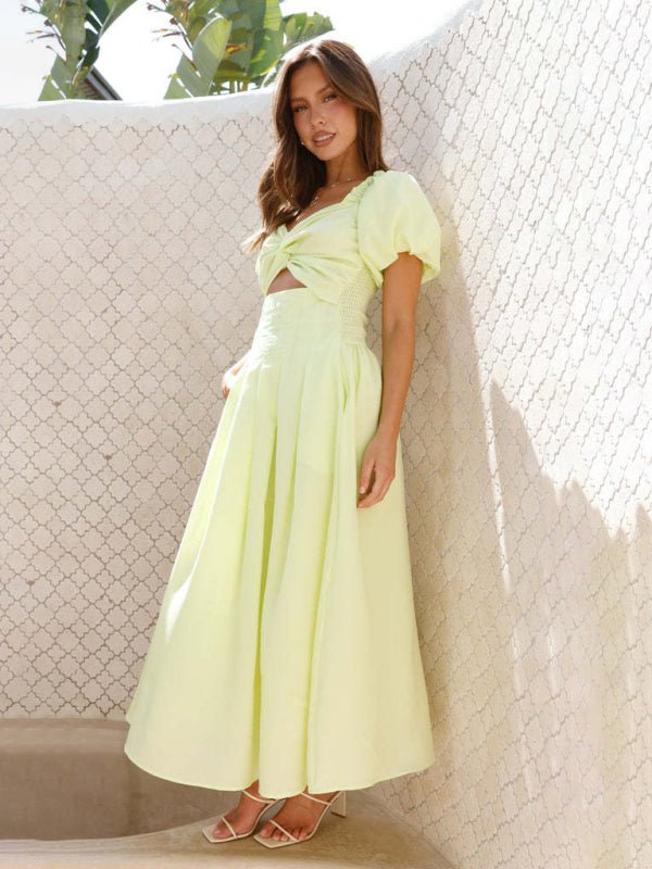 Vestido midi com mangas balão e recortes Maritoni