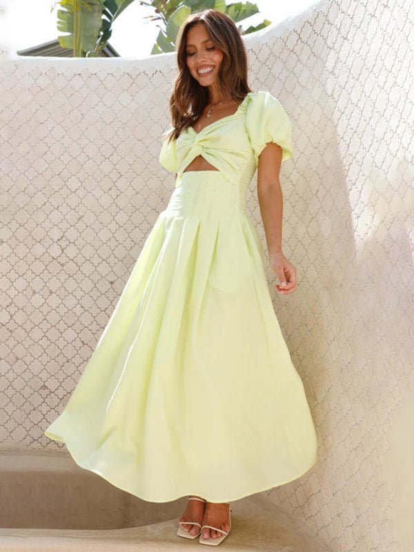 Vestido midi com mangas balão e recortes Maritoni