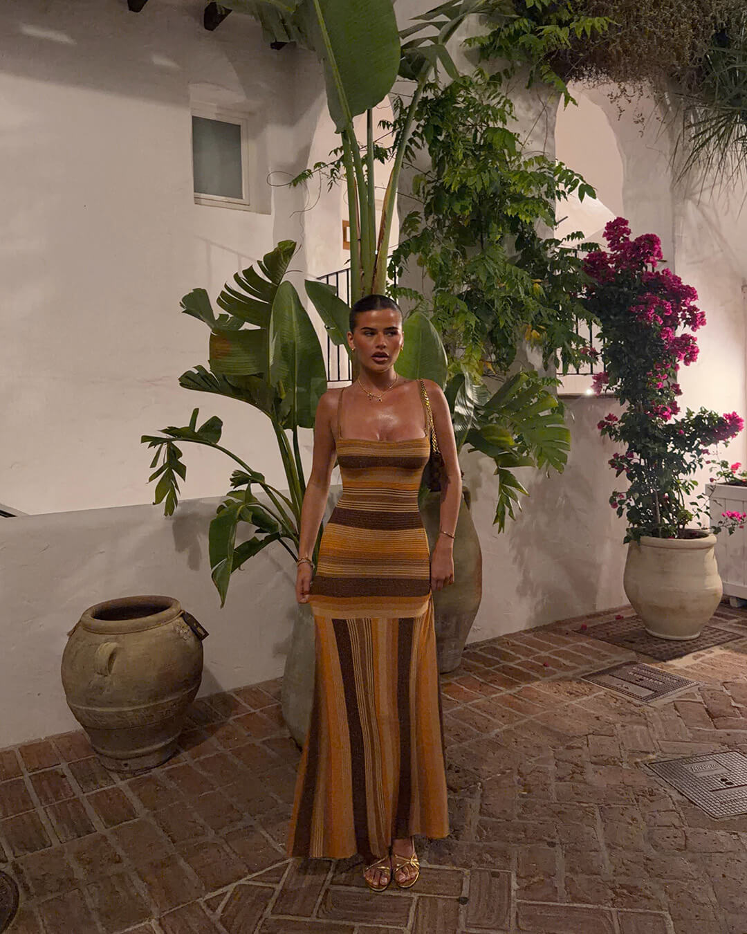 Vestido midi de malha às riscas Martha