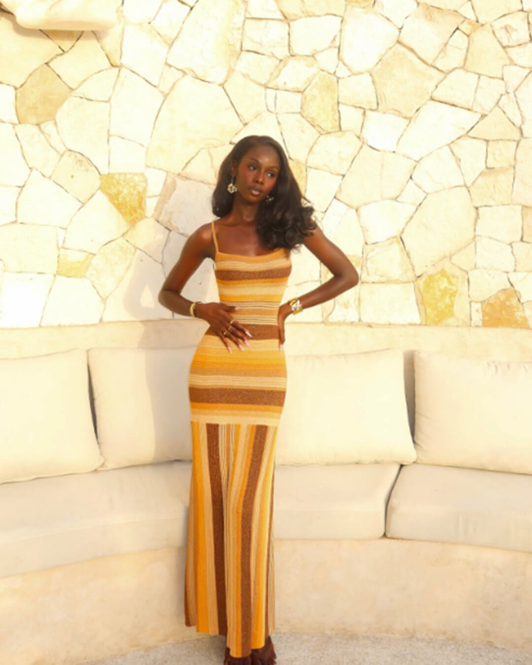 Vestido midi de malha às riscas Martha