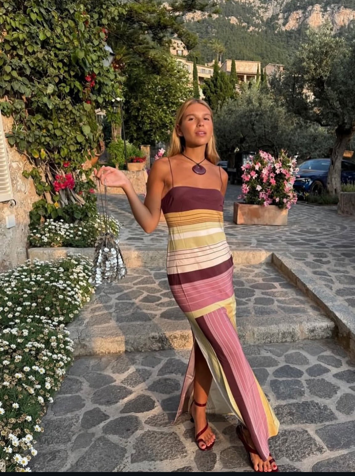Vestido midi de malha às riscas Martha