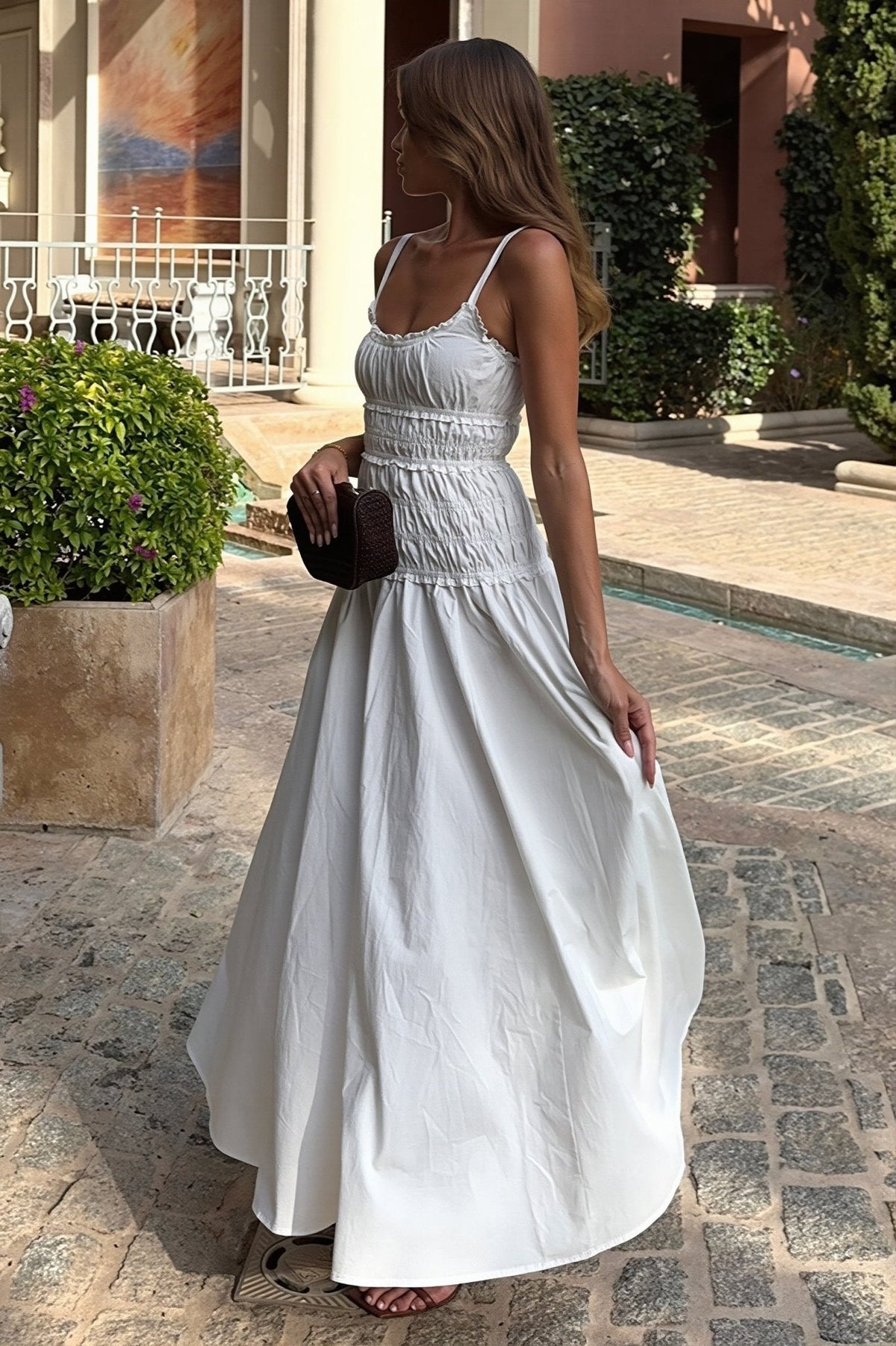 Vestido comprido justo de decote quadrado Mary