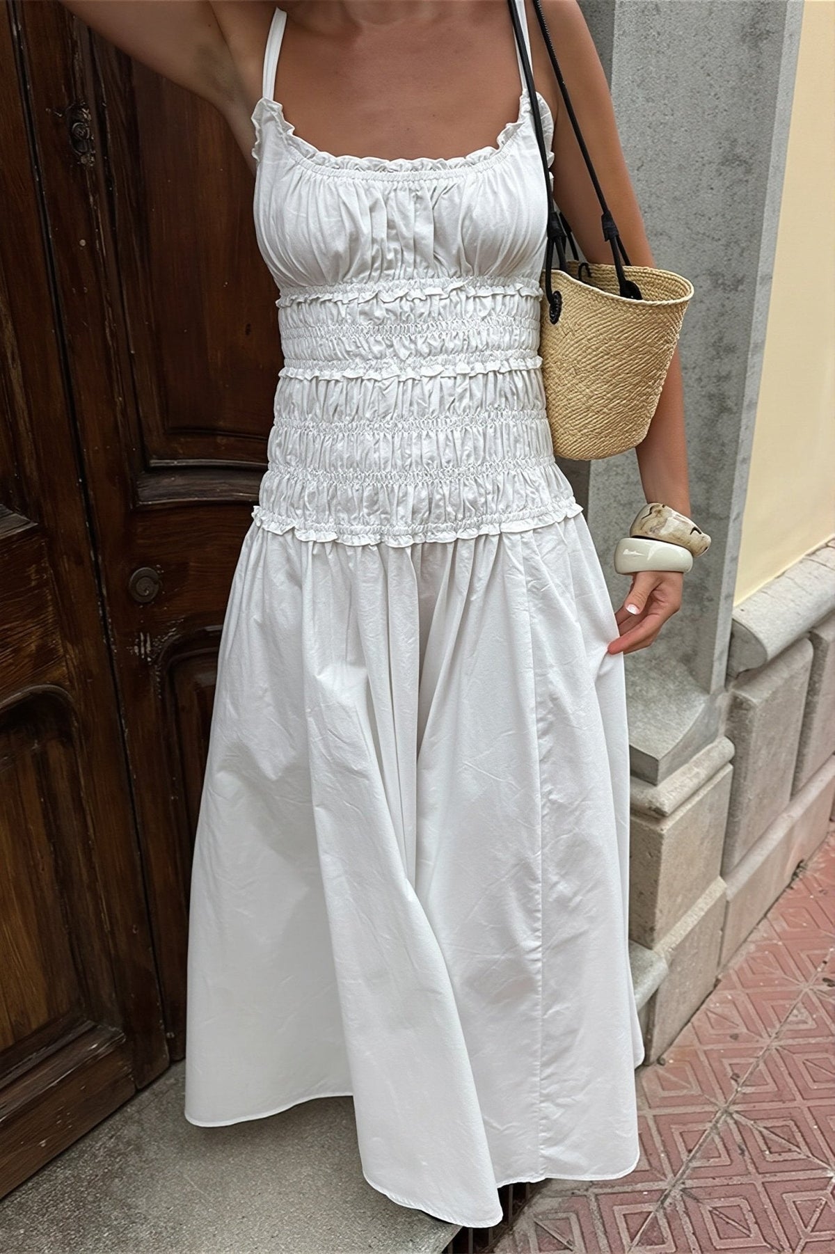 Vestido comprido justo de decote quadrado Mary