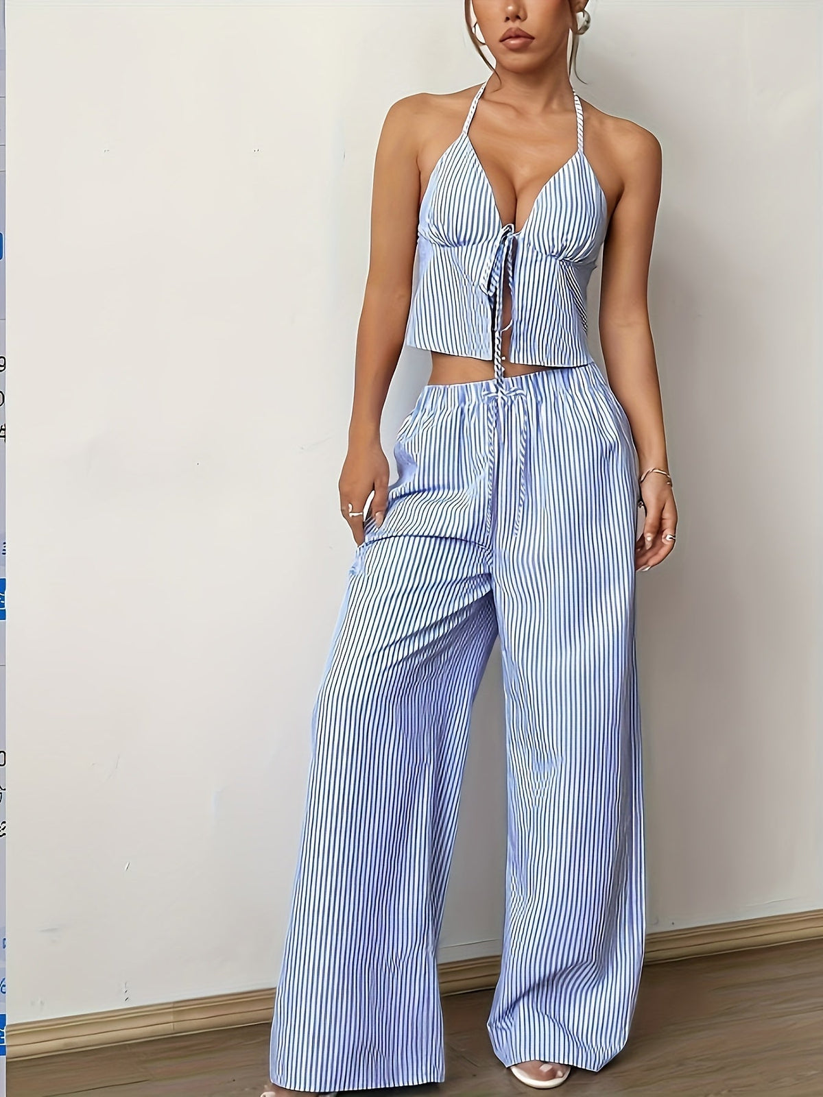 Conjunto Mary de top halter às riscas