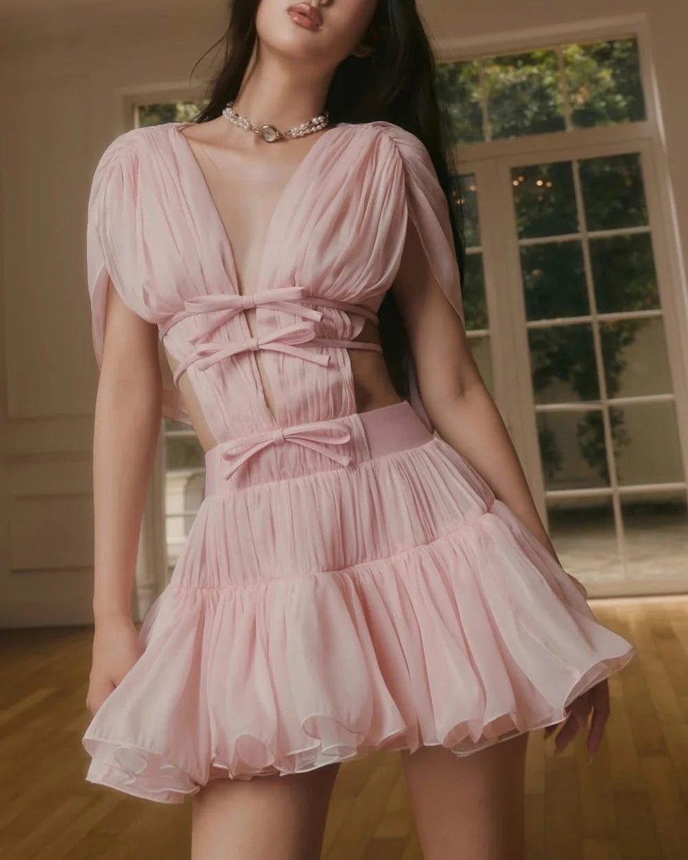 Bianca Ruffled V-Neck Cocktail Dress