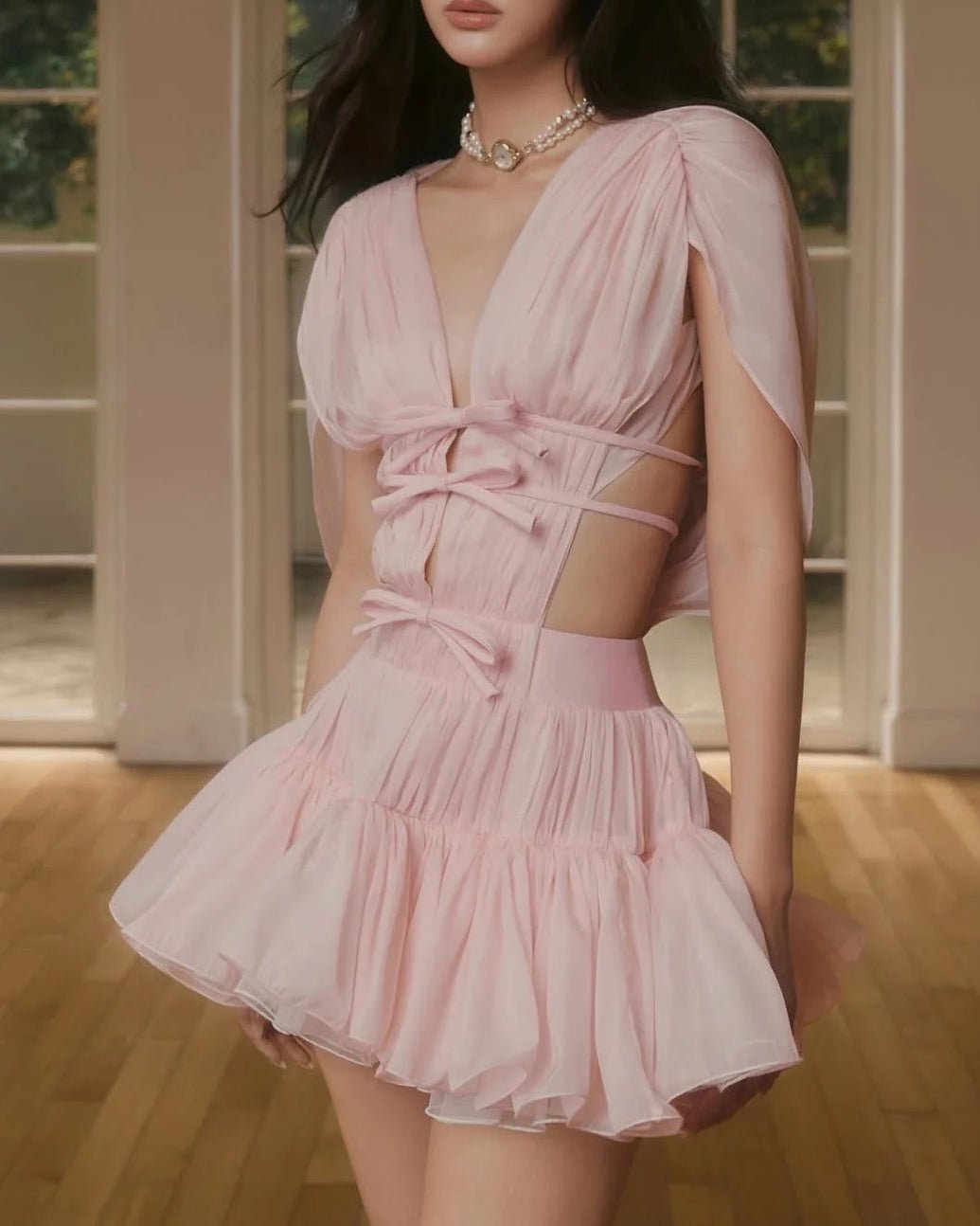 Bianca Ruffled V-Neck Cocktail Dress