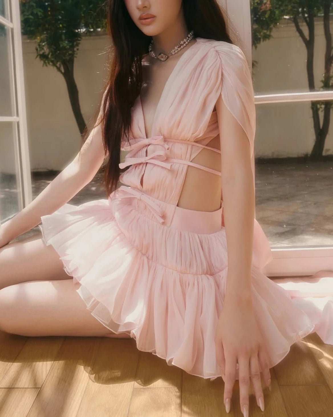 Bianca Ruffled V-Neck Cocktail Dress