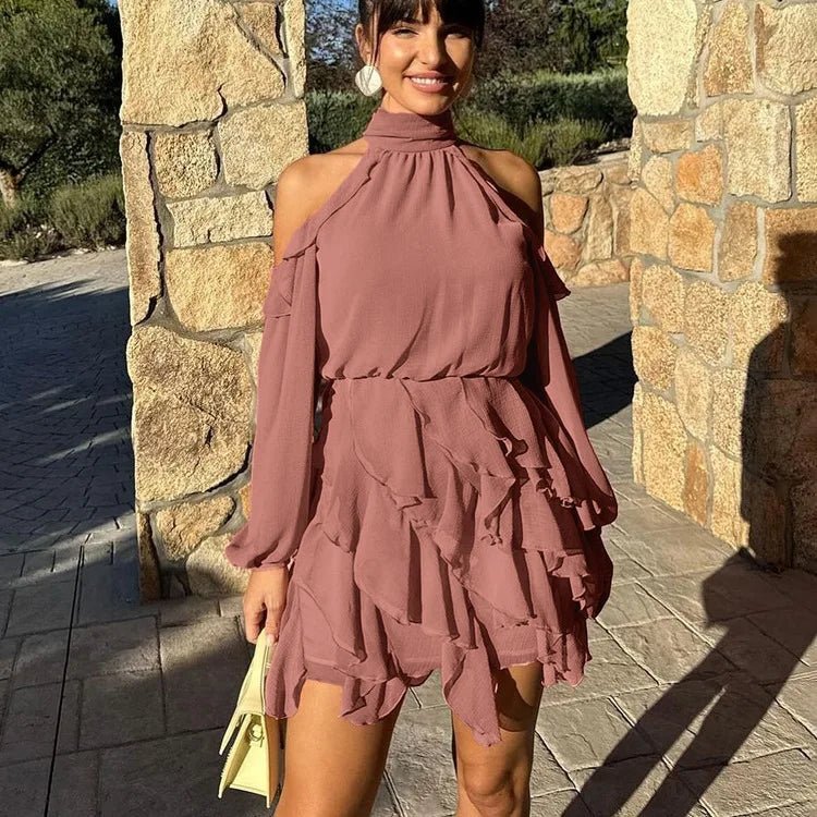 Vestido mini Maureen em camadas com decote halter