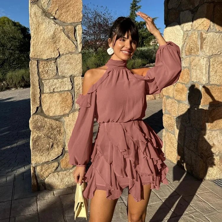 Vestido mini Maureen em camadas com decote halter