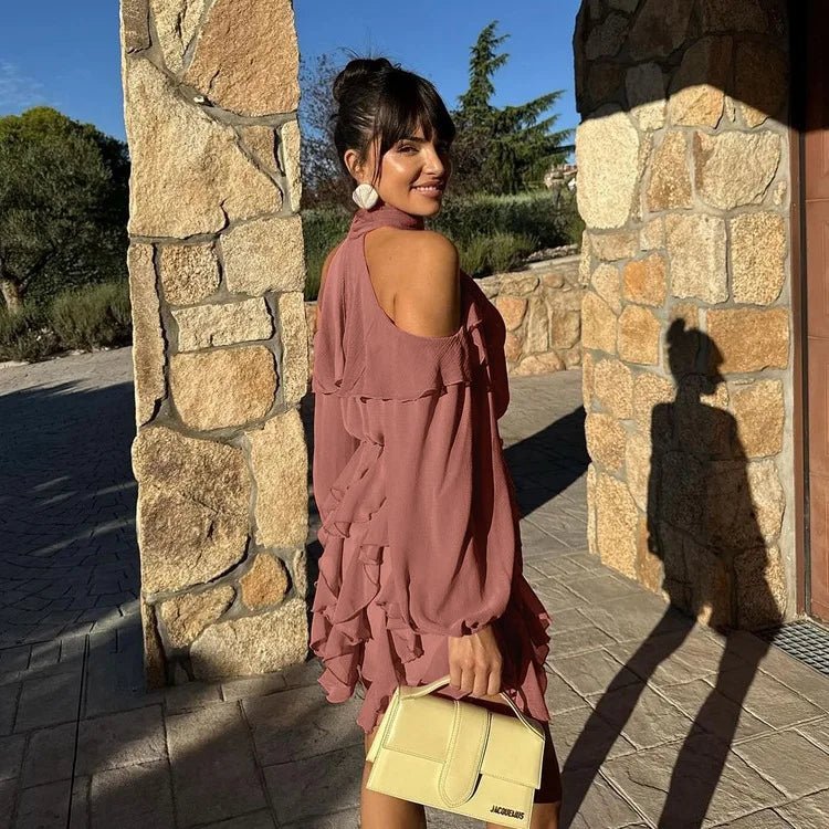 Vestido mini Maureen em camadas com decote halter
