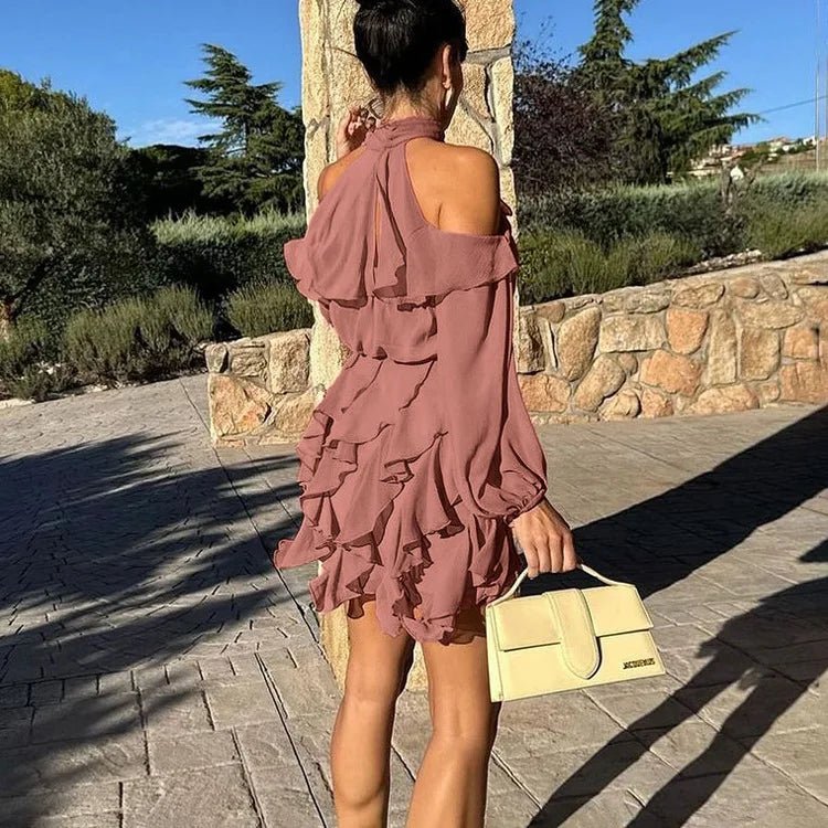 Vestido mini Maureen em camadas com decote halter