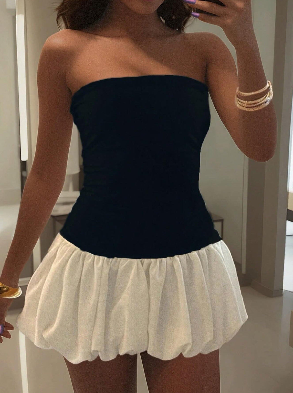 Vestido com cintura descaída e bainha balão Maurie