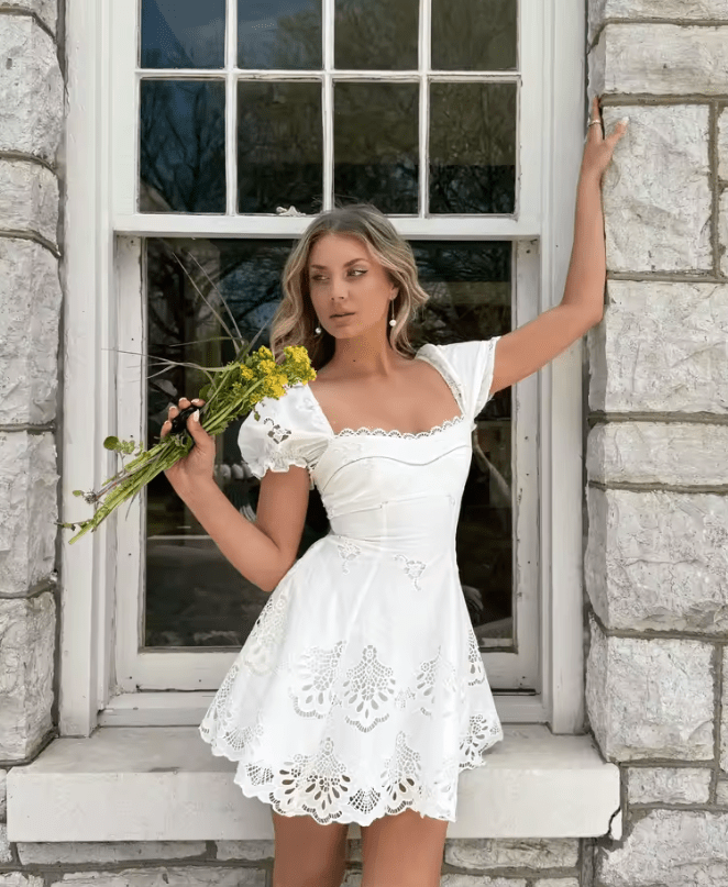 Vestido mini em renda vazada Melina