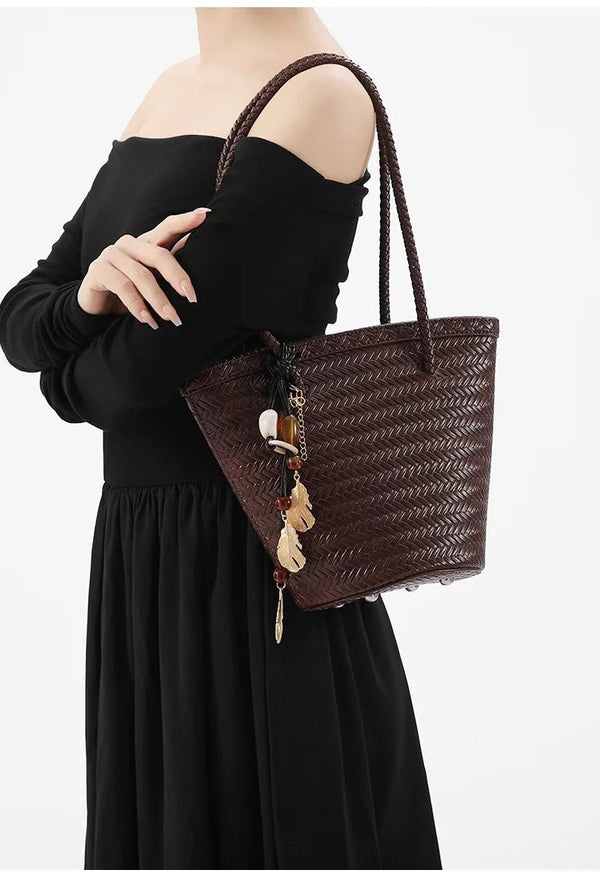 Meryl Woven Bucket Handbag with Pouch