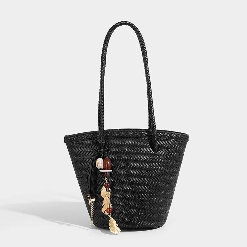 Carteira tipo balde entrançada Meryl com bolsa