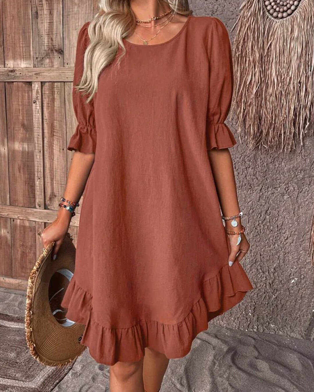 Vestido tipo bata com bainha com folhos Mia