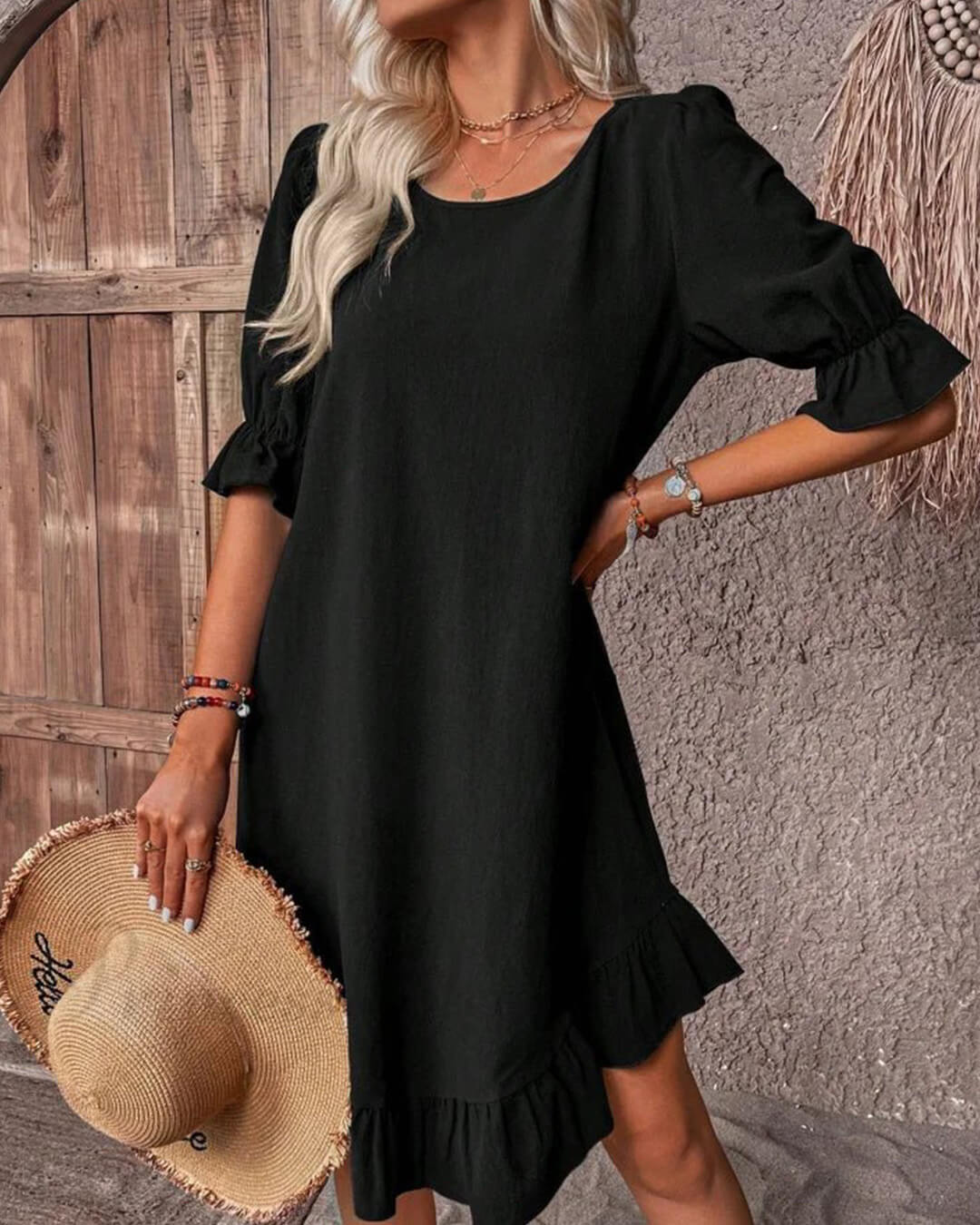Vestido tipo bata com bainha com folhos Mia