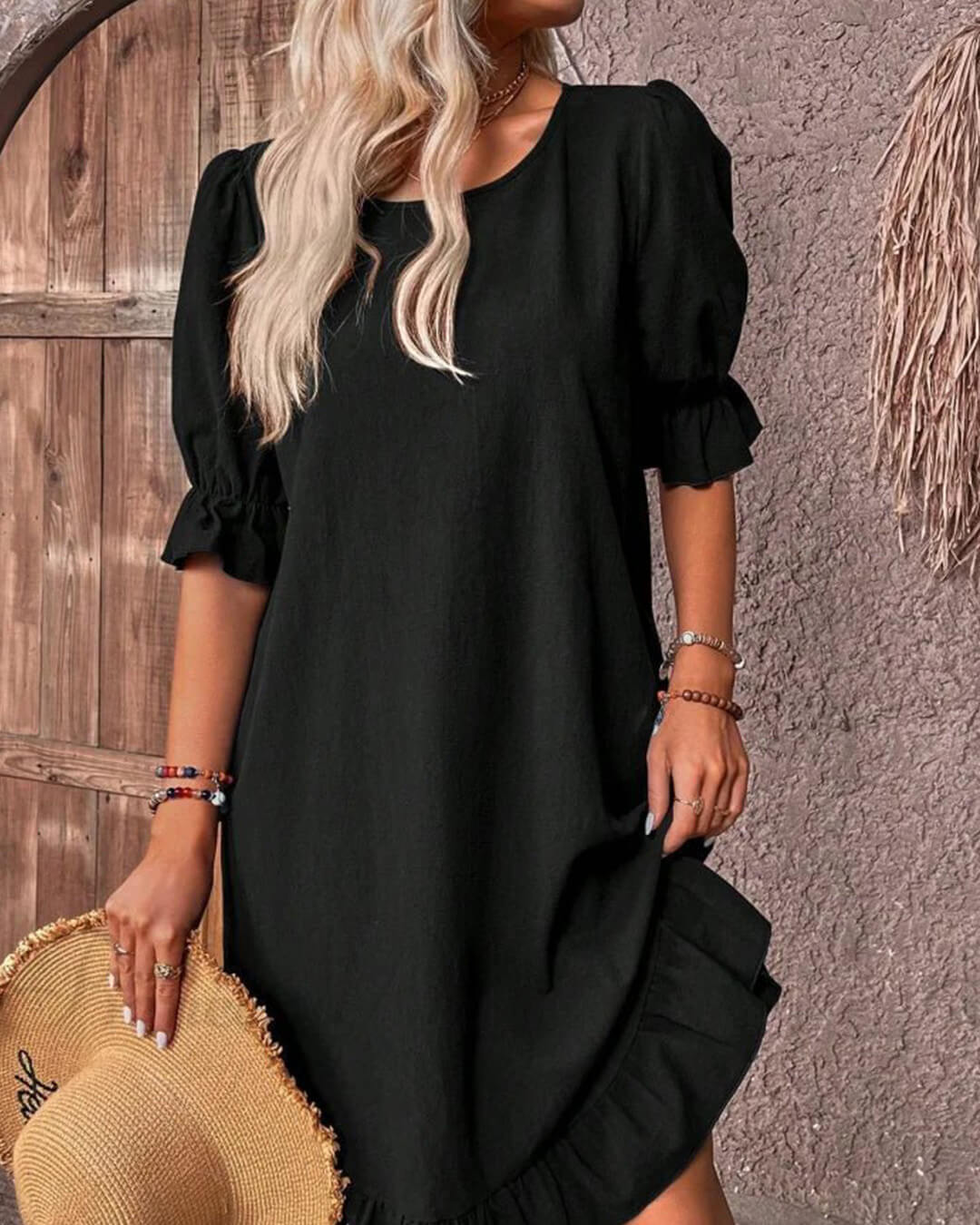 Vestido tipo bata com bainha com folhos Mia
