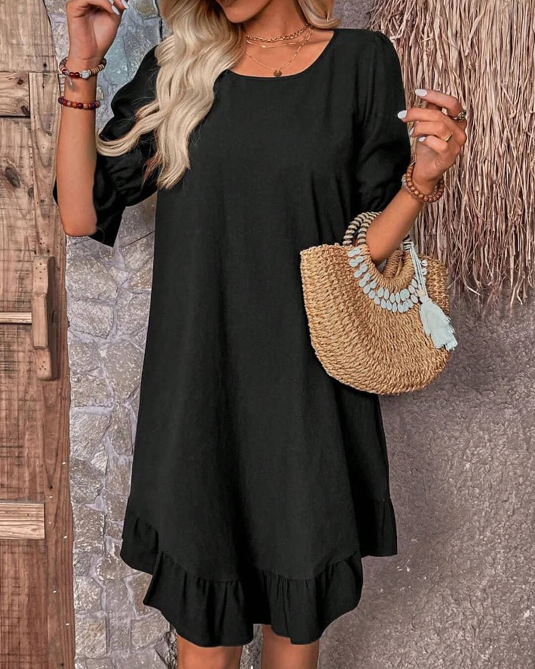 Vestido tipo bata com bainha com folhos Mia