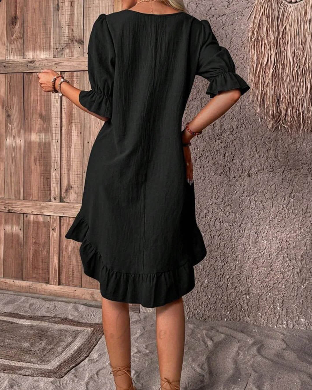 Vestido tipo bata com bainha com folhos Mia