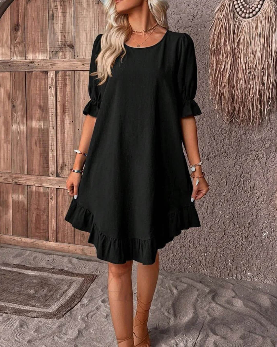 Vestido tipo bata com bainha com folhos Mia