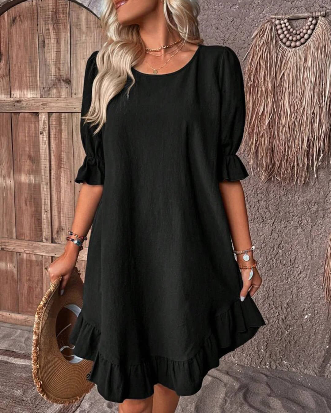 Vestido tipo bata com bainha com folhos Mia