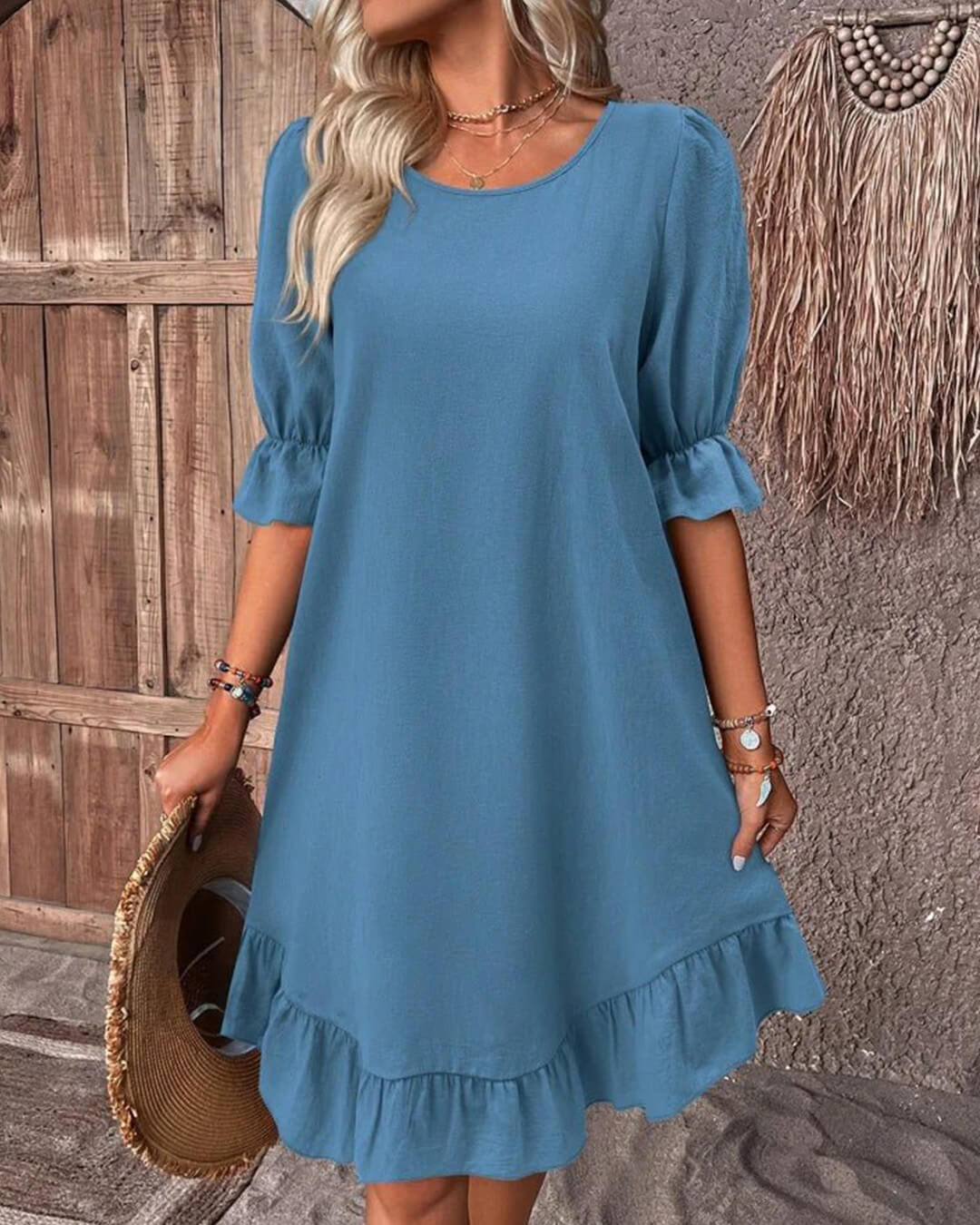Vestido tipo bata com bainha com folhos Mia