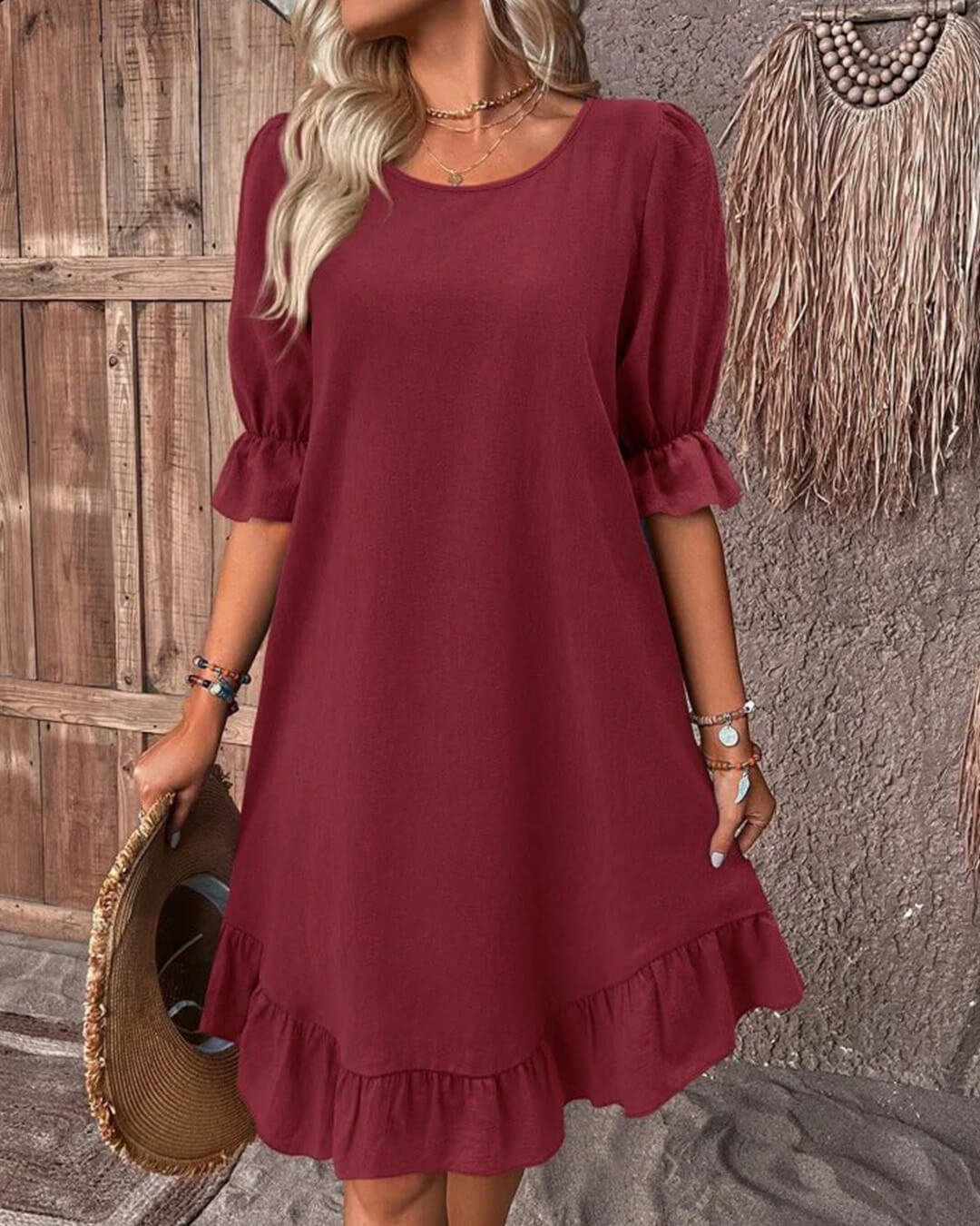 Vestido tipo bata com bainha com folhos Mia