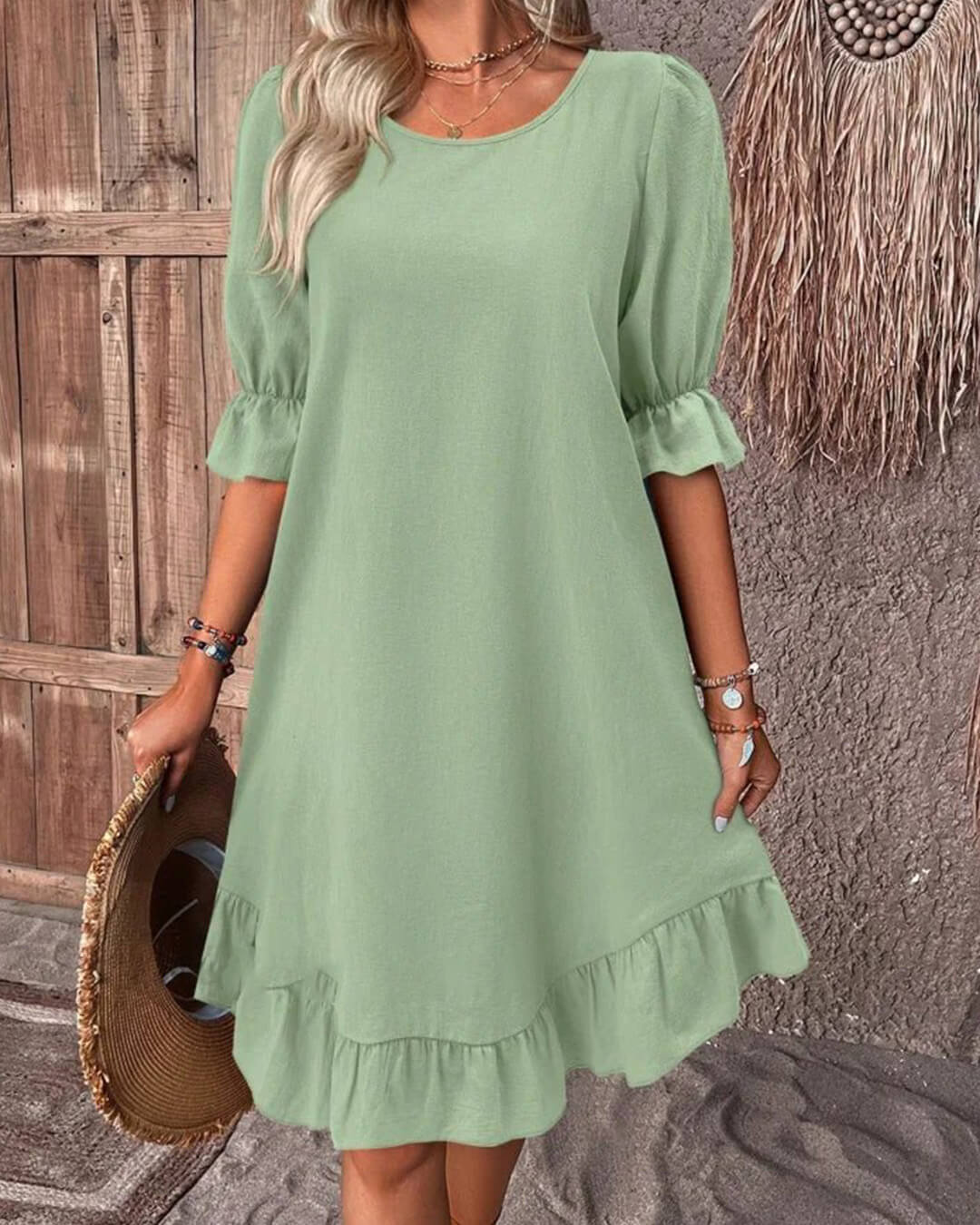 Vestido tipo bata com bainha com folhos Mia