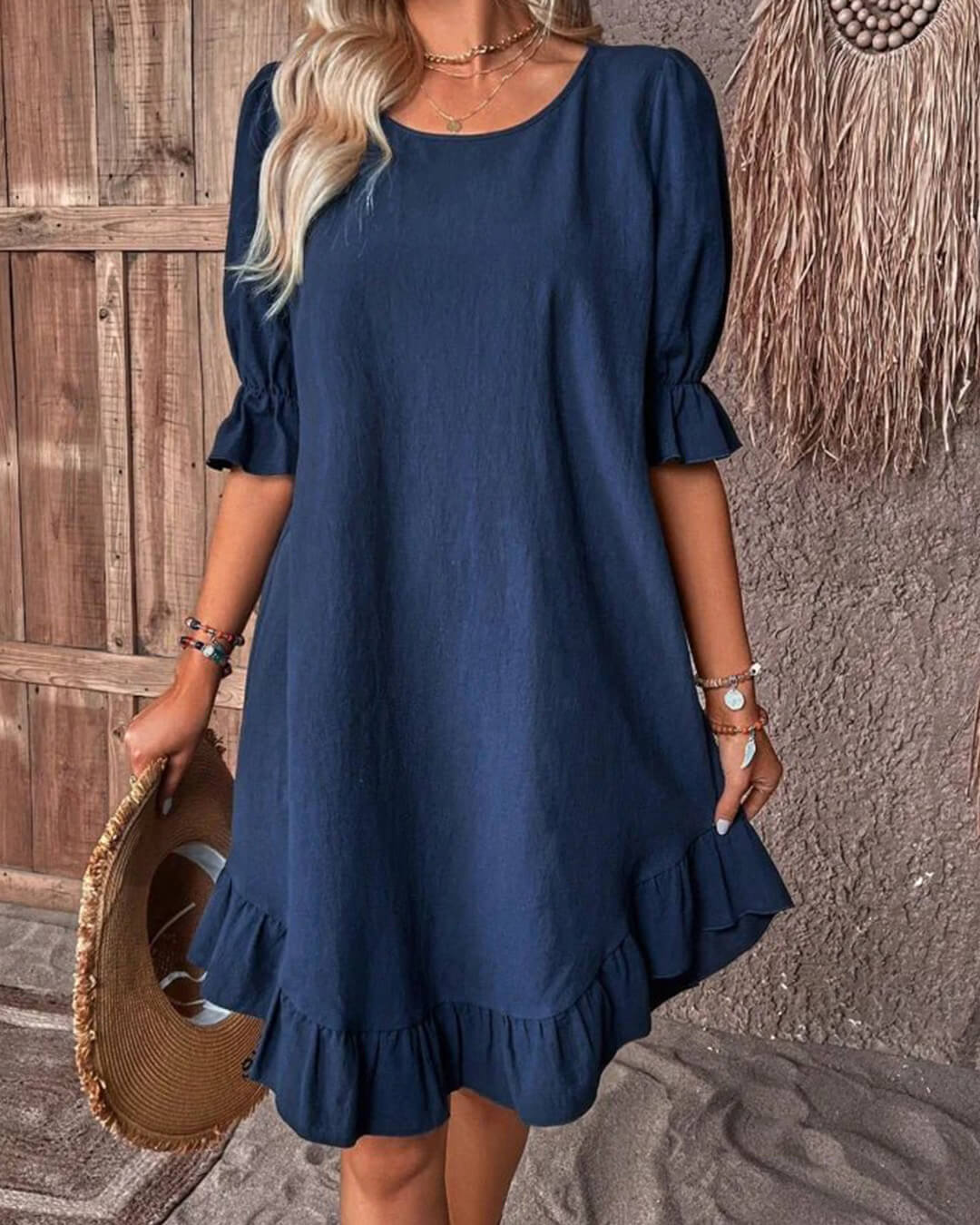 Vestido tipo bata com bainha com folhos Mia